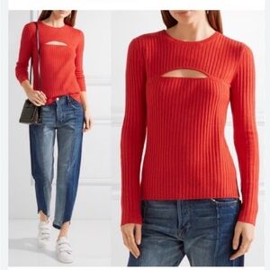 Frame holiday Christmas red ribbed sweater merino wool size M